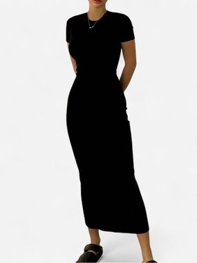 SHEIN x Dazy Solid Split Hem Black Bodycon Dress